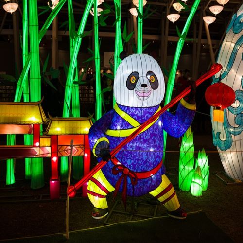 Farvede stof kinesiske lanterne med sød Panda design til festival